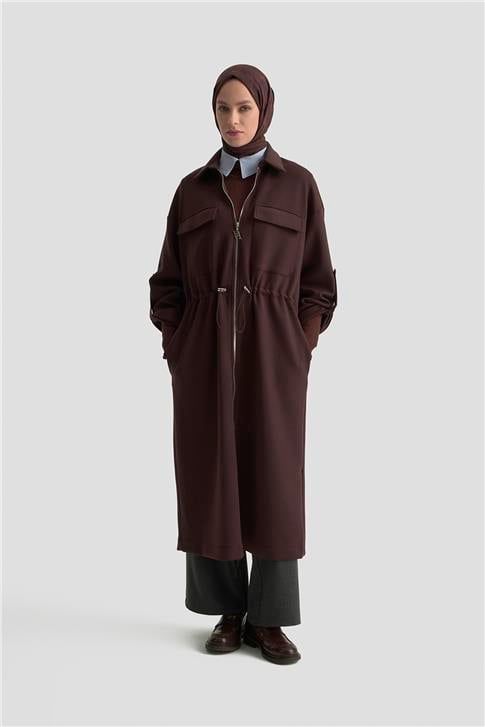 Armine Beli Büzgülü Örme Giyçık 25KD1504 Kahverengi