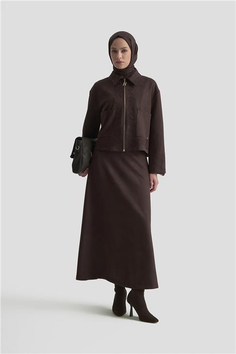 Armine Nakışlı Süet Takım 25KD1505 Kahverengi