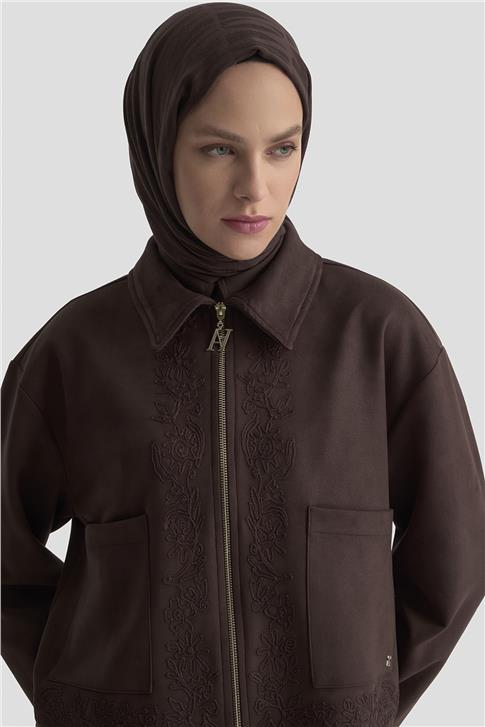 Armine Nakışlı Süet Takım 25KD1505 Kahverengi