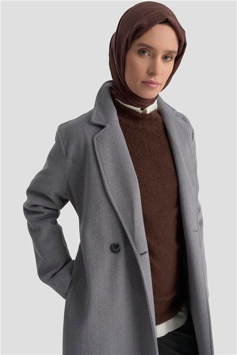 Armine Balıksırtı Desenli Kaban 25KD1606 Antrasit