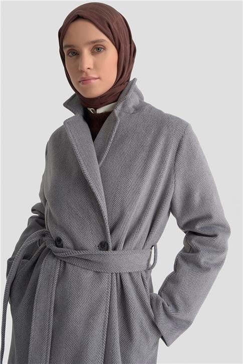 Armine Balıksırtı Desenli Kaban 25KD1606 Antrasit