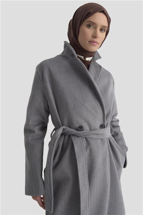 Armine Balıksırtı Desenli Kaban 25KD1606 Antrasit