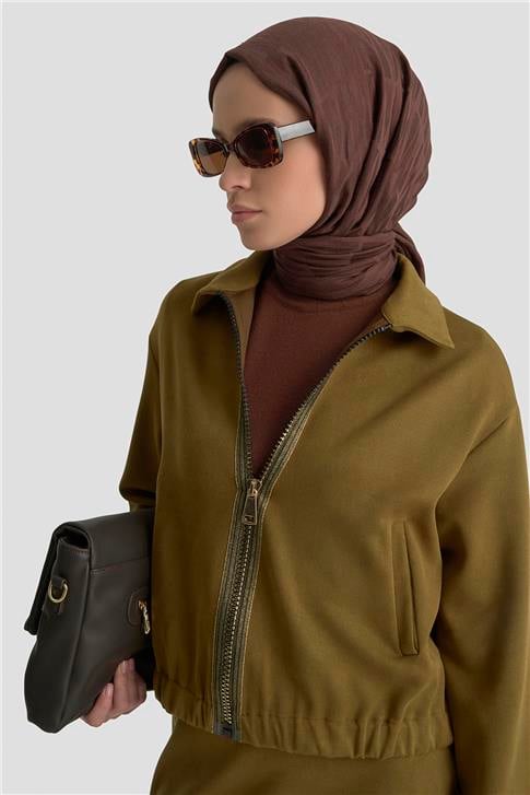 Armine Bomber Ceketli Örme Takım 25KT1619 Yağ Yeşili