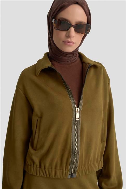 Armine Bomber Ceketli Örme Takım 25KT1619 Yağ Yeşili