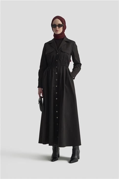 Armine Düğmeli Elbise 25KD1702 Siyah