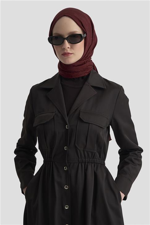 Armine Düğmeli Elbise 25KD1702 Siyah