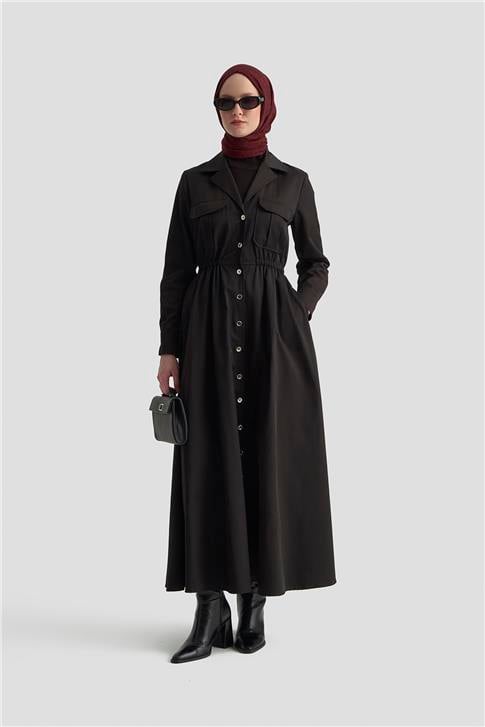 Armine Düğmeli Elbise 25KD1702 Siyah