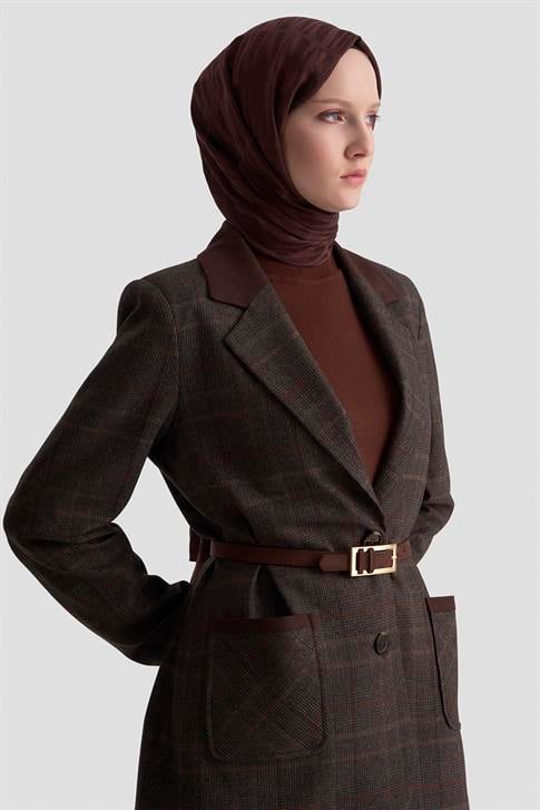 Armine Ekose Desenli Blazer Takım 25KD1704  Acı Kahve