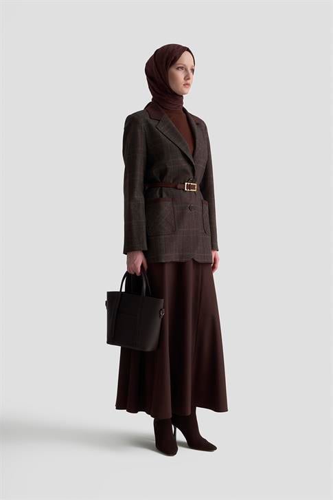 Armine Ekose Desenli Blazer Takım 25KD1704  Acı Kahve