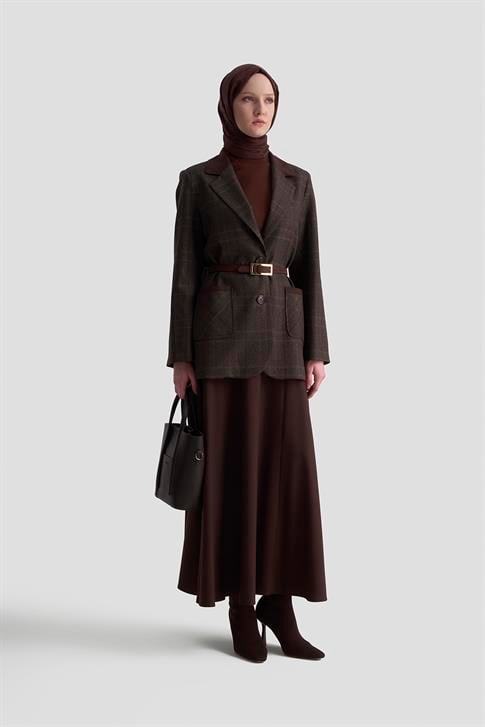 Armine Ekose Desenli Blazer Takım 25KD1704  Acı Kahve