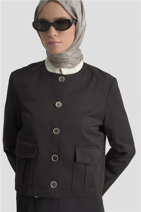 Armine Düğme Detaylı Ceket Takım 25KD1705 Siyah