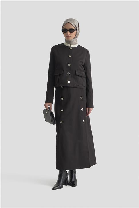 Armine Düğme Detaylı Ceket Takım 25KD1705 Siyah
