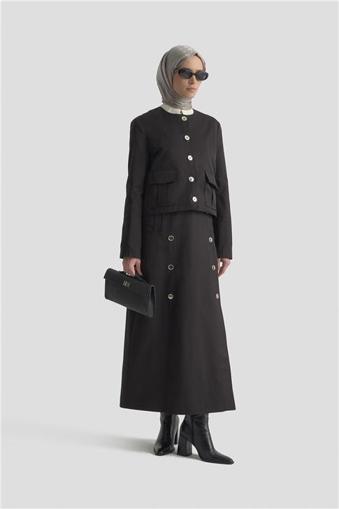 Armine Düğme Detaylı Ceket Takım 25KD1705 Siyah