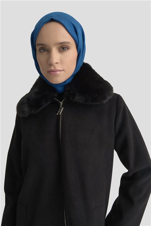 Armine Kürk Yakalı Kaban 25KD1707 Siyah