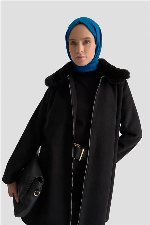 Armine Kürk Yakalı Kaban 25KD1707 Siyah