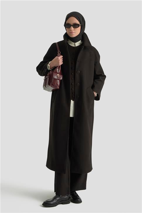 Armine Oversize Kaşe Manto 25KT1708 Siyah