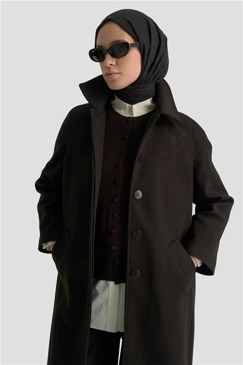 Armine Oversize Kaşe Manto 25KT1708 Siyah