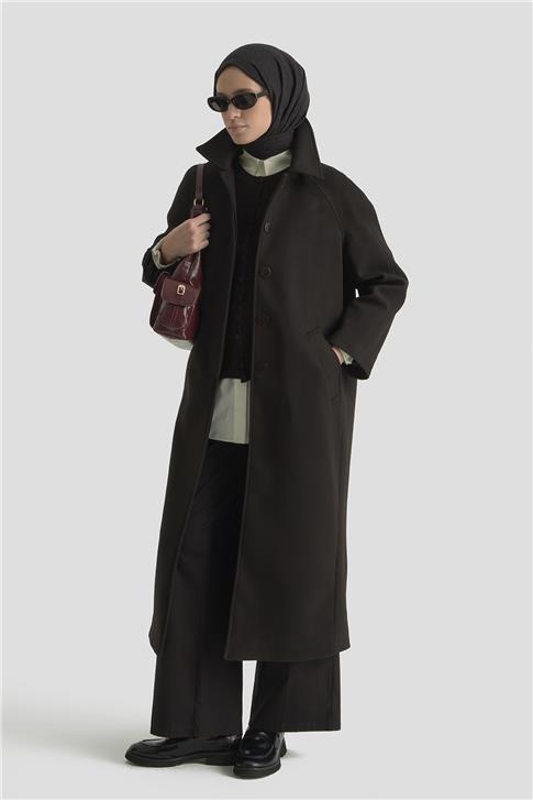 Armine Oversize Kaşe Manto 25KT1708 Siyah