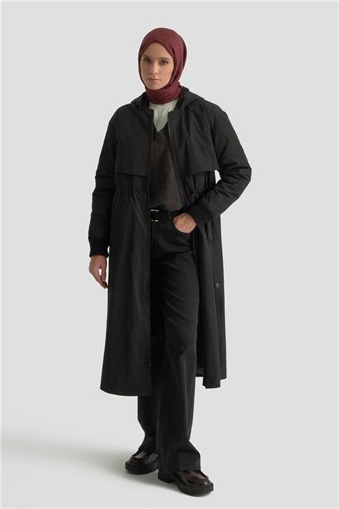 Armine Aller Detaylı Kapitone Manto 25KT1726 Siyah