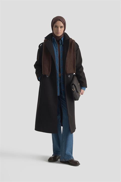 Armine Aller Detaylı Düğmeli Manto 25KT1729 Siyah