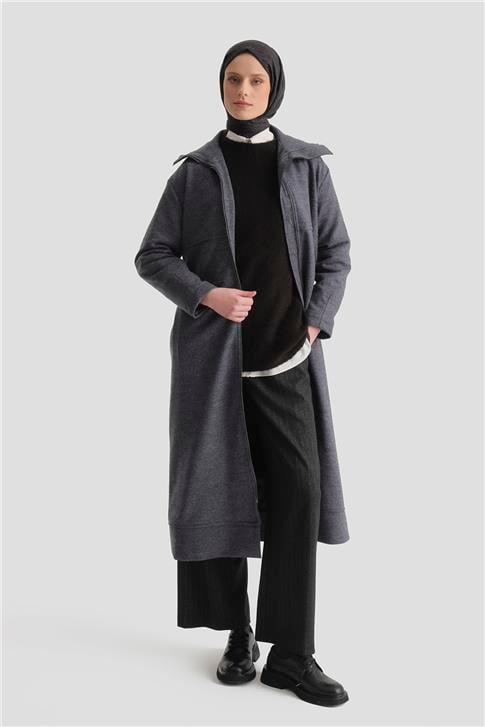 Armine Fermuarlı Kaşe Pardesü 25KT1801 Antrasit