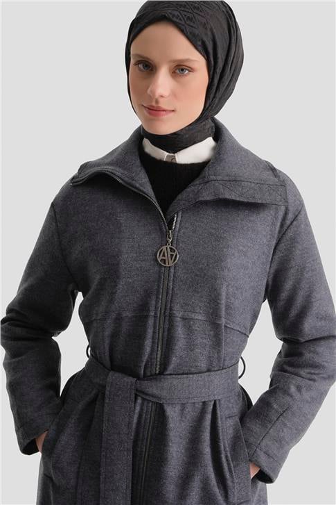 Armine Fermuarlı Kaşe Pardesü 25KT1801 Antrasit