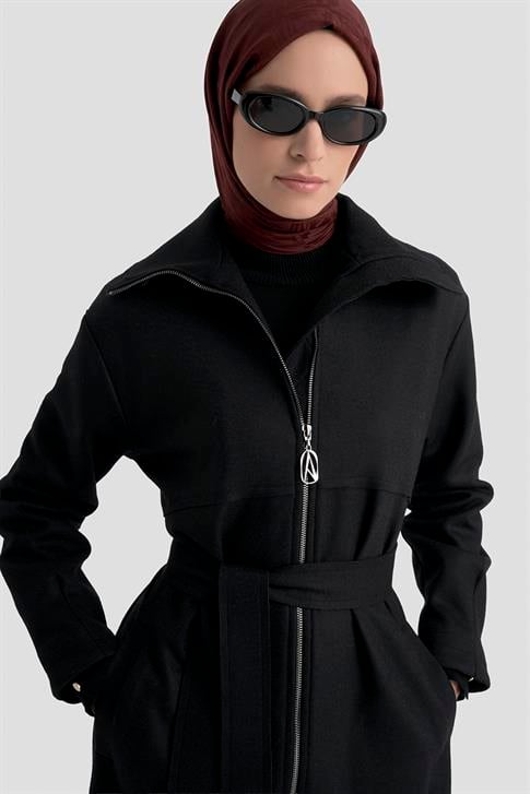 Armine Fermuarlı Kaşe Pardesü 25KT1801 Siyah