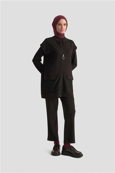 Armine File Yelekli Örme Takım 25KD1803 Siyah