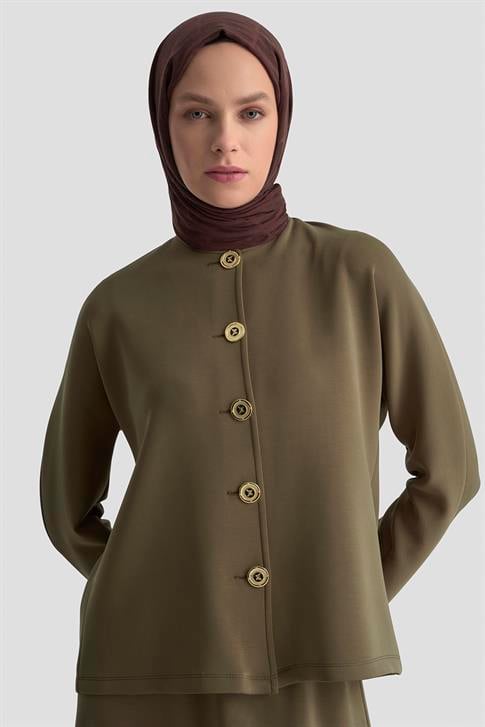 Armine Düğme Detaylı Örme Takım 25KD1805 Haki