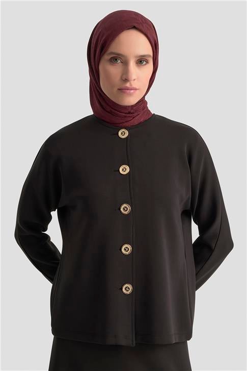 Armine Düğme Detaylı Örme Takım 25KD1805 Siyah