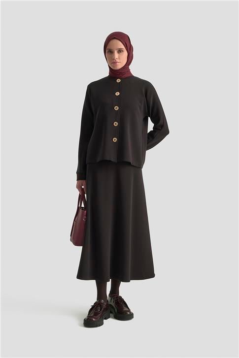 Armine Düğme Detaylı Örme Takım 25KD1805 Siyah