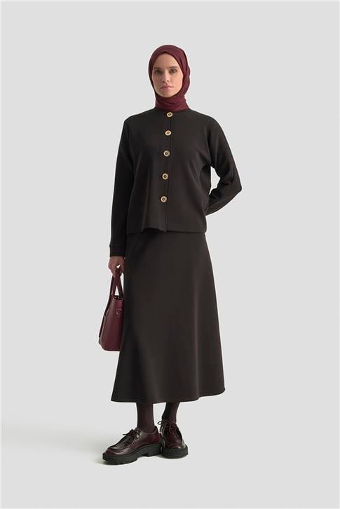 Armine Düğme Detaylı Örme Takım 25KD1805 Siyah