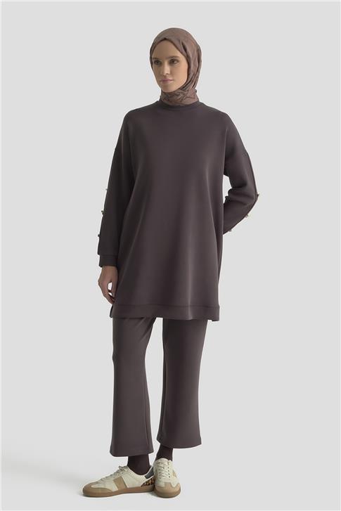Armine Aksesuar Detaylı Örme Takım 25KD1806 Kahverengi