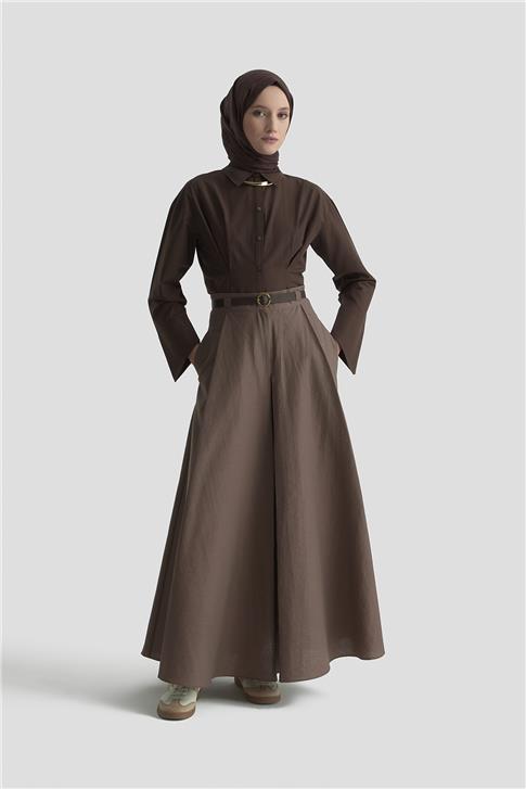 Armine Kemerli Ve Pileli Etek 25K1900 Kakao