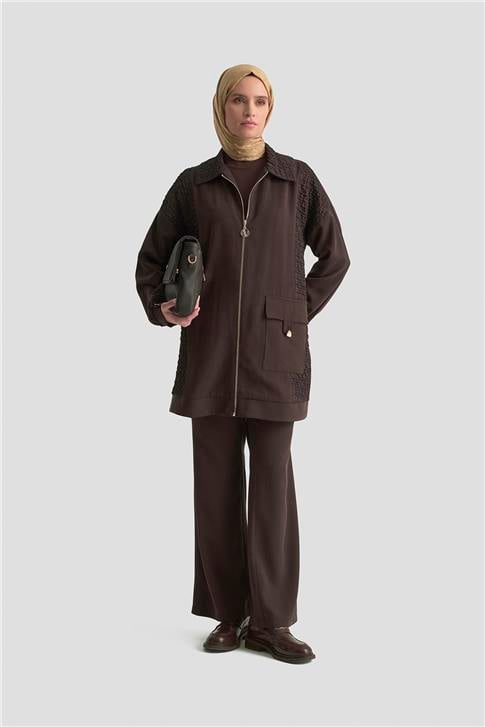 Armine Jakarlı Takım 25KD2102 Kahverengi