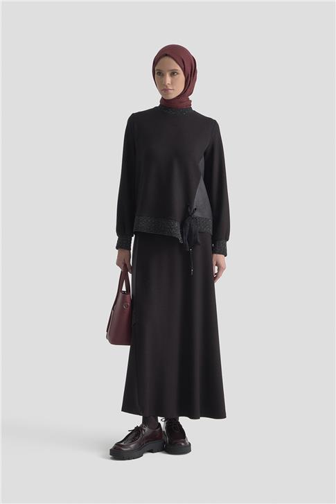 Armine Taşlı Örme Takım 25KD2103 Siyah