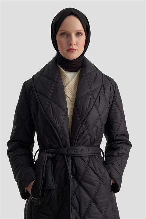 Armine Şal Yaka Kapitone Kaban 25KD2201 Siyah