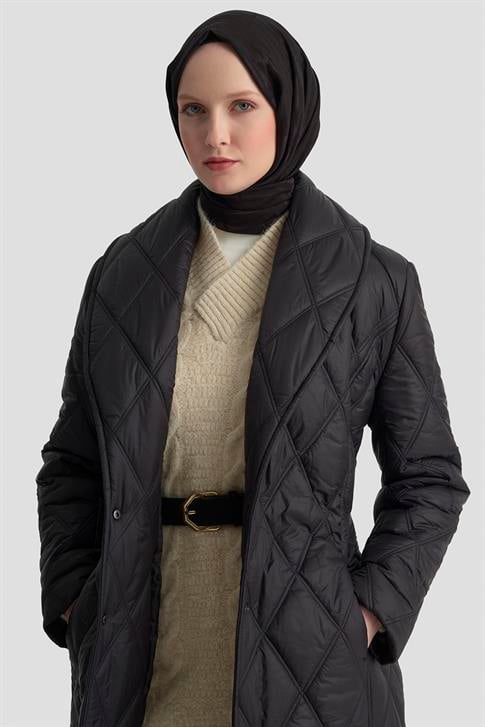 Armine Şal Yaka Kapitone Kaban 25KD2201 Siyah