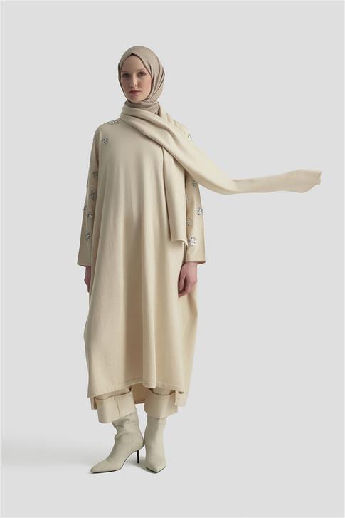 Armine Atkılı Triko Tunik 25KD2303 Bej