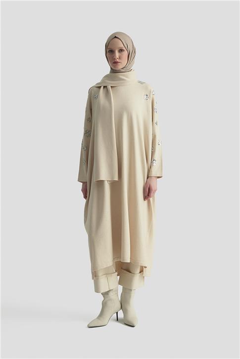 Armine Atkılı Triko Tunik 25KD2303 Bej