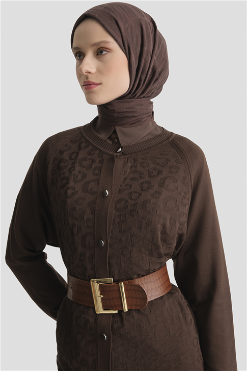 Jakarlı Triko Hırka 25KD2306 Kahve