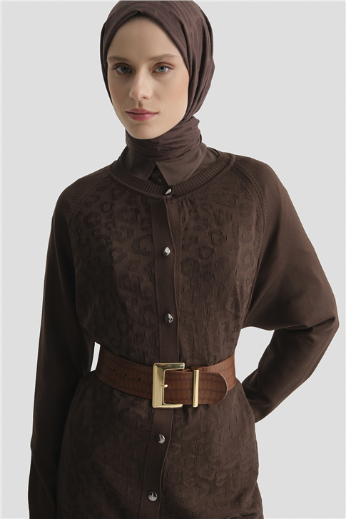 Jakarlı Triko Hırka 25KD2306 Kahve