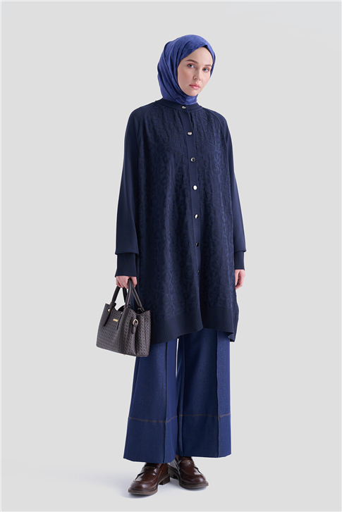Jakarlı Triko Hırka 25KD2306 Lacivert