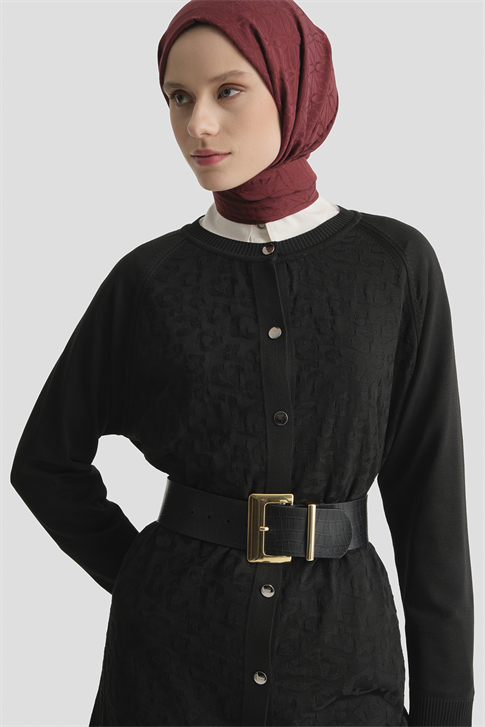 Jakarlı Triko Hırka 25KD2306 Siyah