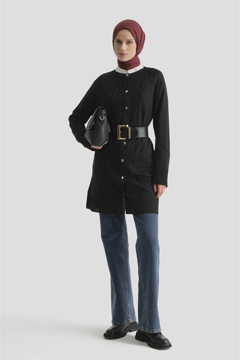 Jakarlı Triko Hırka 25KD2306 Siyah