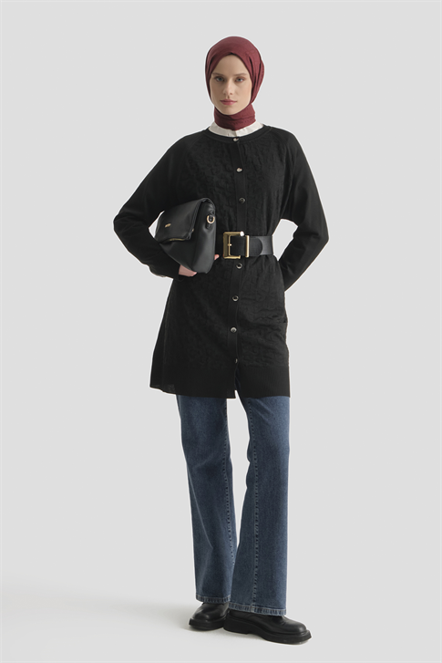 Jakarlı Triko Hırka 25KD2306 Siyah