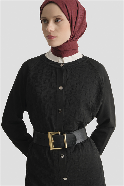 Jakarlı Triko Hırka 25KD2306 Siyah