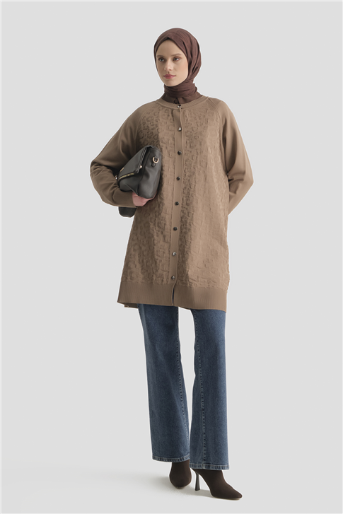 Jakarlı Triko Hırka 25KD2306 Vizon