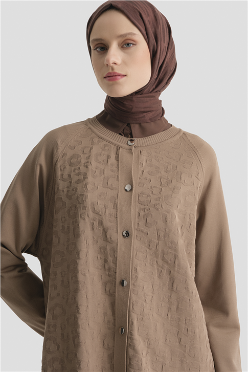 Jakarlı Triko Hırka 25KD2306 Vizon