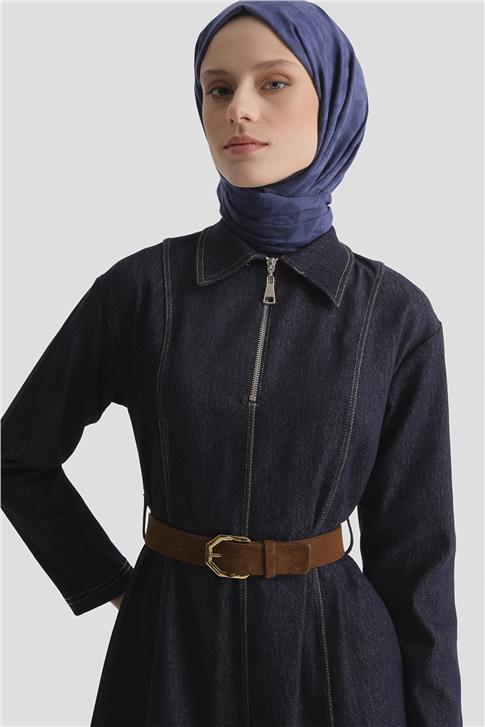 Armine Dikiş Detaylı Denim Elbise 25KD2396 Lacivert